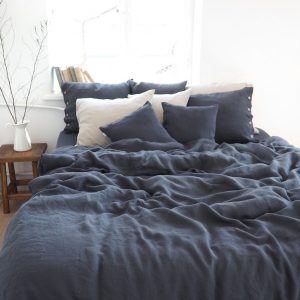 Luxurious Charcoal Linen Duvet Cover Stonewashed European Linen, Coconut Buttons, Multiple Closure Options