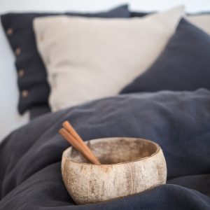 Luxurious Charcoal Linen Duvet Cover Stonewashed European Linen, Coconut Buttons, Multiple Closure Options