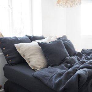 Luxurious Charcoal Linen Duvet Cover Stonewashed European Linen, Coconut Buttons, Multiple Closure Options