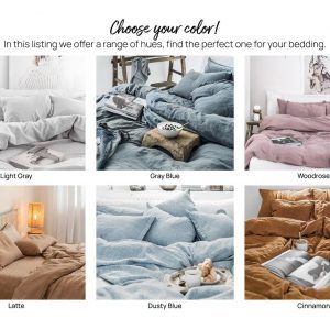 Luxurious Forest Green Linen Bedding Set King/Queen Duvet Cover with Two Pillowcases