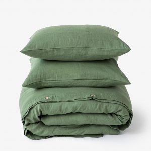 Luxurious Forest Green Linen Bedding Set King/Queen Duvet Cover with Two Pillowcases