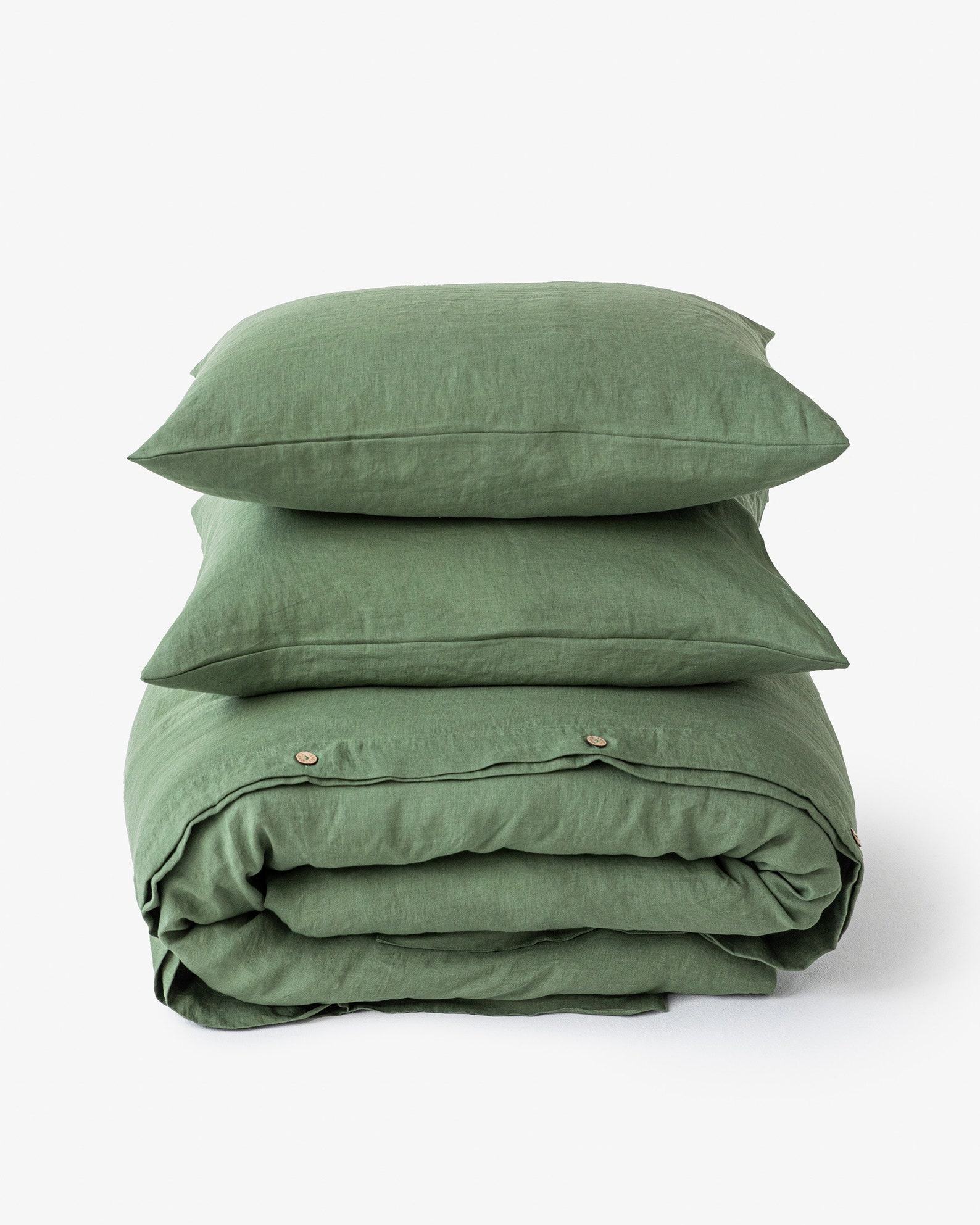 Luxurious Forest Green Linen Bedding Set King/Queen Duvet Cover with Two Pillowcases - Image 3