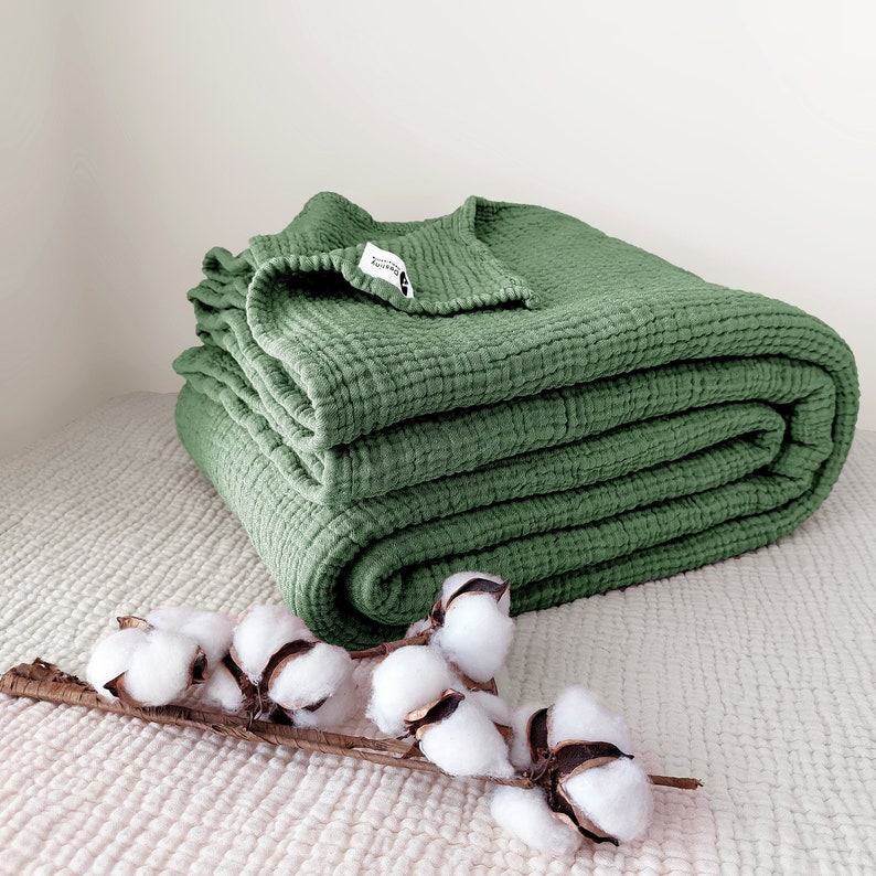 Luxurious Forest Green Pure Cotton Gauze Throw Comfort and Style for Every Home