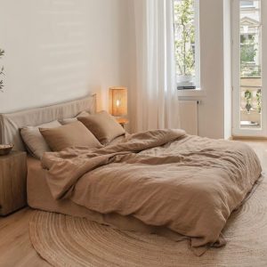 Luxurious Latte Linen Bedding Set King/Queen Duvet Cover with Pillowcases
