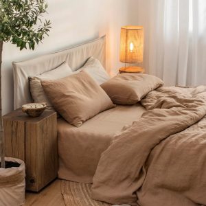 Luxurious Latte Linen Bedding Set King/Queen Duvet Cover with Pillowcases