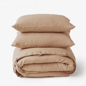 Luxurious Latte Linen Bedding Set King/Queen Duvet Cover with Pillowcases