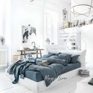 Luxurious Linen Bedding Set Tranquil Gray Blue for a Serene Sleep Haven