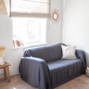 Luxurious Linen Haven Charcoal Couch Cover, Sofa Throw, and Bedspread