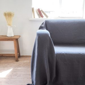 Luxurious Linen Haven Charcoal Couch Cover, Sofa Throw, and Bedspread