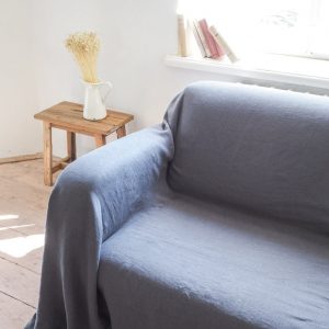 Luxurious Linen Haven Charcoal Couch Cover, Sofa Throw, and Bedspread