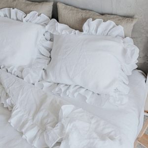 Luxurious Linen Pillowcase with Ruffle Organic, Stonewashed Softness for a Serene Sleep