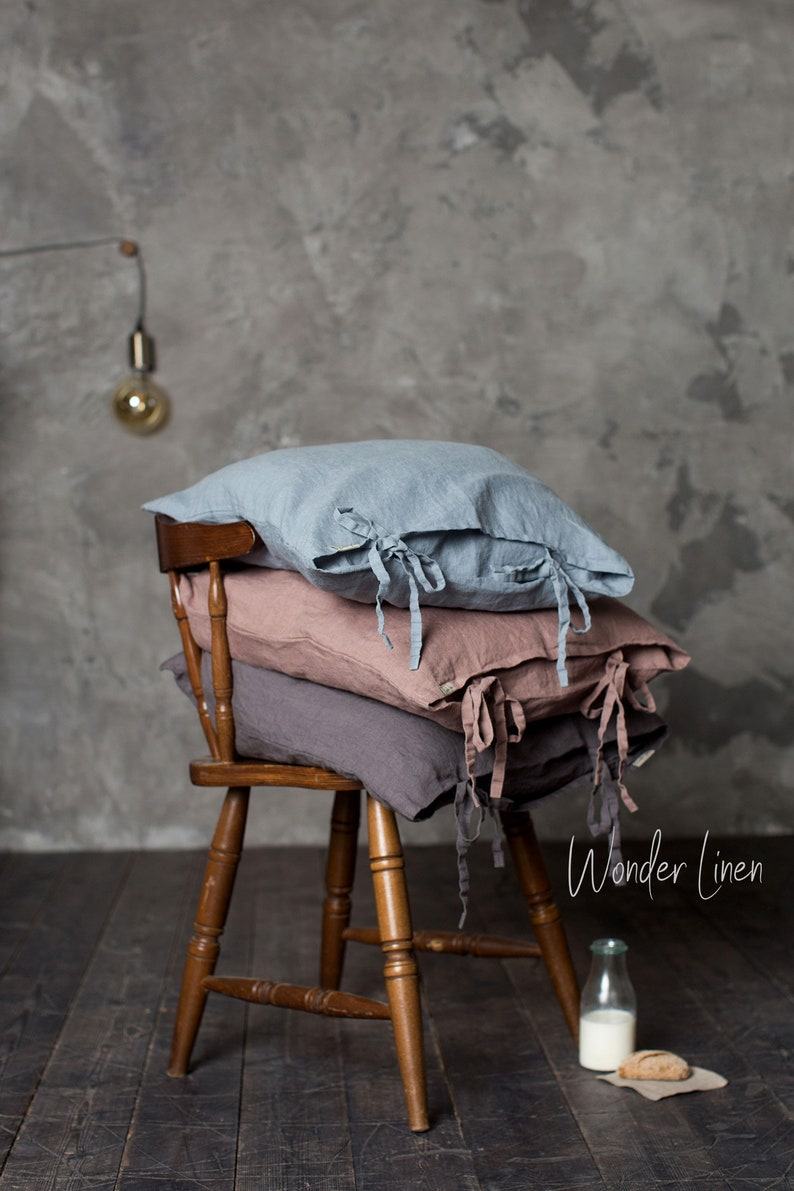 Luxurious Linen Pillowcase with Ties Indulge in Stonewashed Softness