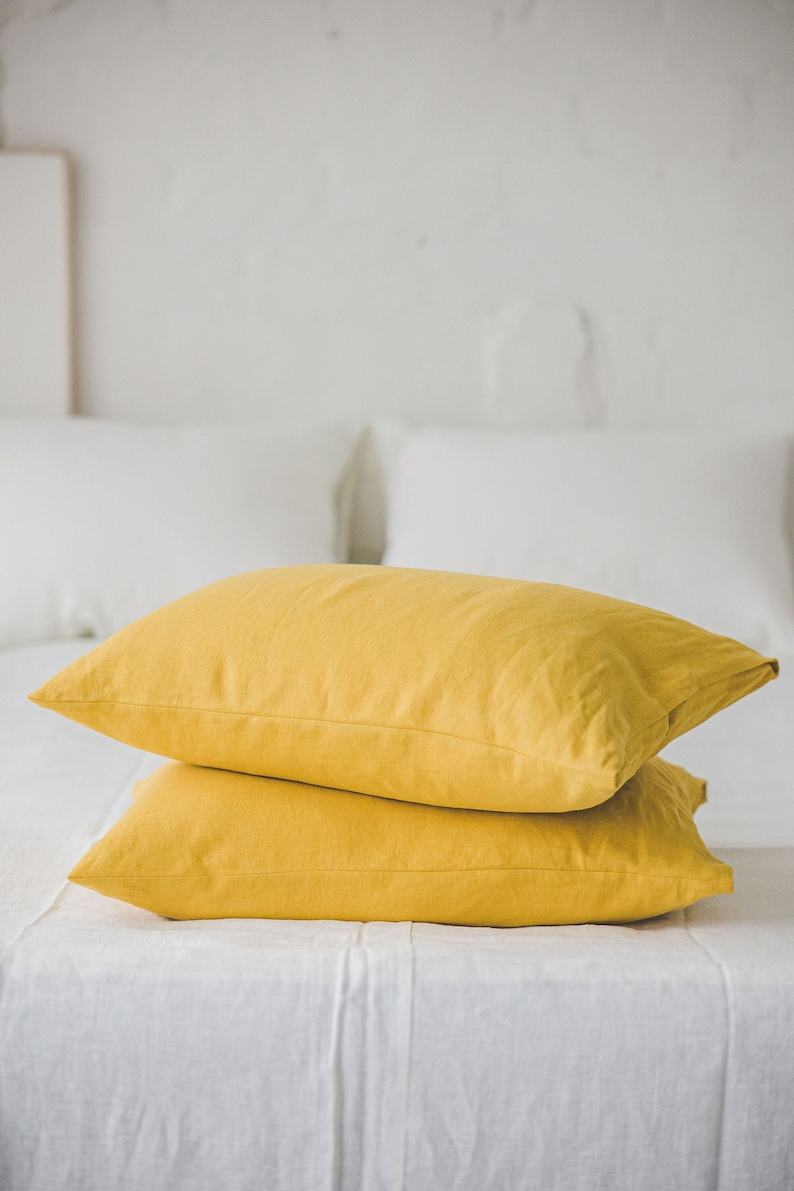 Luxurious Mimosa Yellow Linen Pillowcase Customize Your Comfort with Natural Elegance