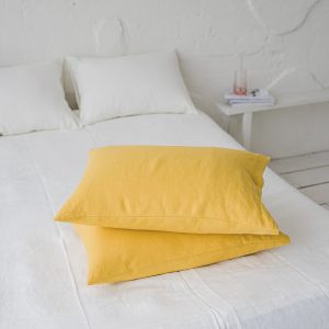 Luxurious Mimosa Yellow Linen Pillowcase Customize Your Comfort with Natural Elegance