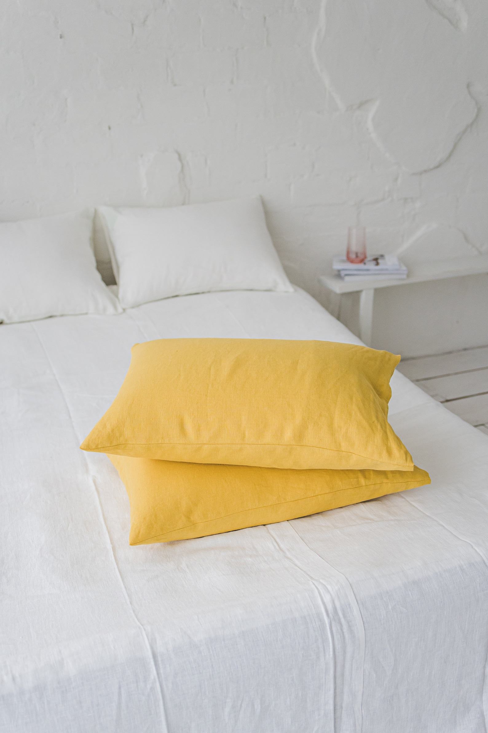 Luxurious Mimosa Yellow Linen Pillowcase Customize Your Comfort with Natural Elegance - Image 2