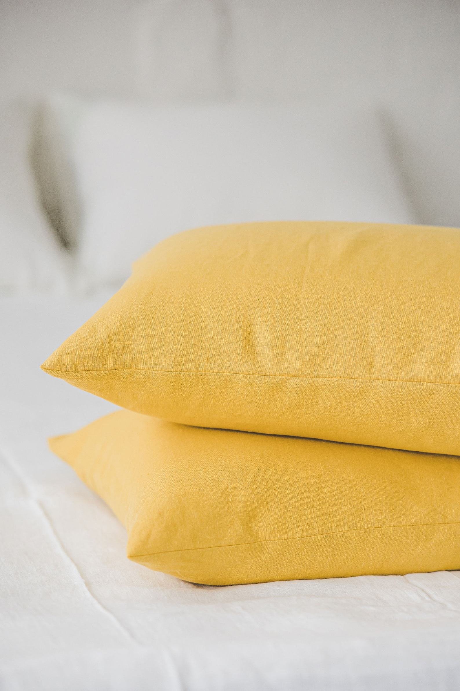 Luxurious Mimosa Yellow Linen Pillowcase Customize Your Comfort with Natural Elegance - Image 3