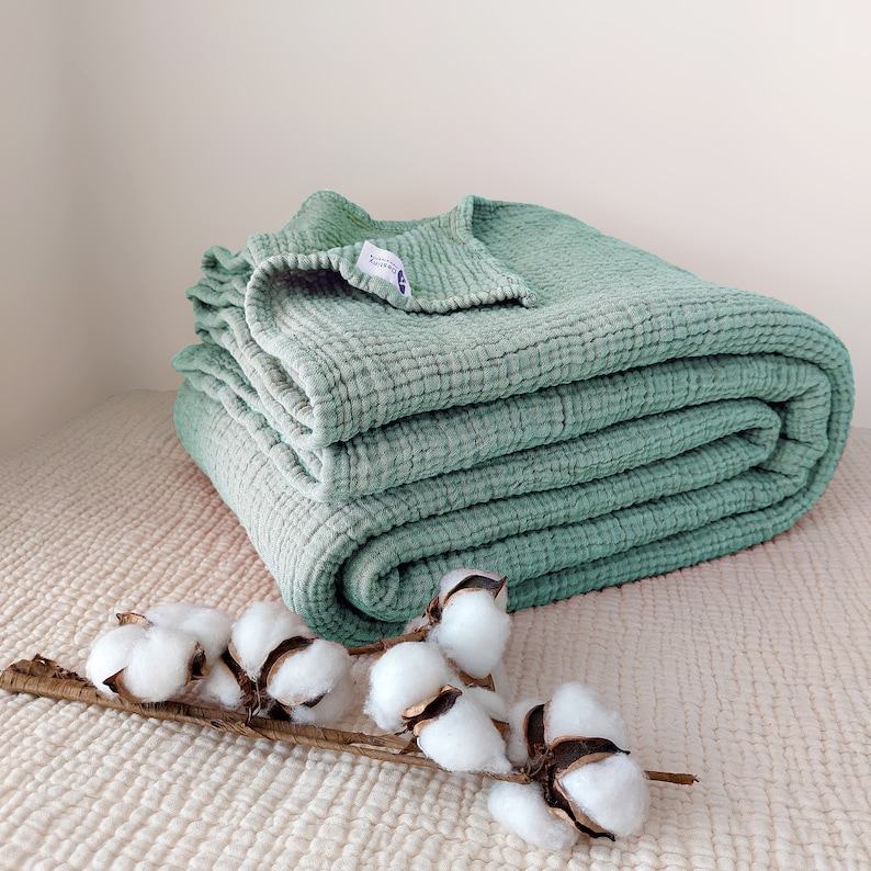 Luxurious Mint Green Pure Cotton Gauze Throw Comfort and Style for Every Home