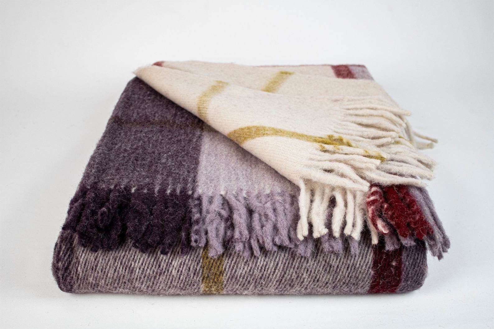 Luxurious Purple Tartan Plaid Wool Blanket Pure Warmth and Comfort for Your Home - Image 3