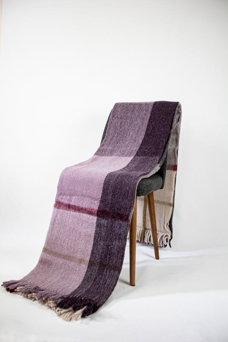Luxurious Purple Tartan Plaid Wool Blanket Pure Warmth and Comfort for Your Home