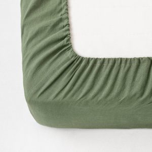 Luxurious Stonewashed Linen Fitted Sheet in Forest Green Indulge in Tranquil Slumber