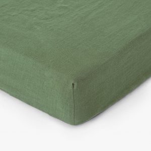 Luxurious Stonewashed Linen Fitted Sheet in Forest Green Indulge in Tranquil Slumber