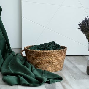 Luxurious Stonewashed Linen Fitted Sheet Indulge in Emerald Elegance