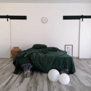 Luxurious Stonewashed Linen Fitted Sheet Indulge in Emerald Elegance