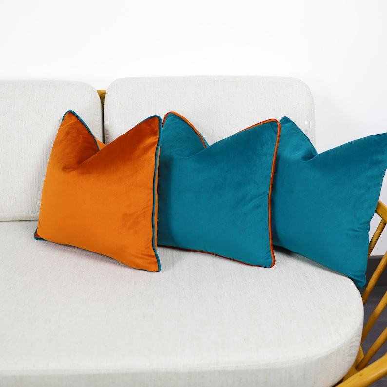 Luxurious Velvet Scatter Cushion Covers A Symphony of Teal, Kingfisher, and Contrasting Piping