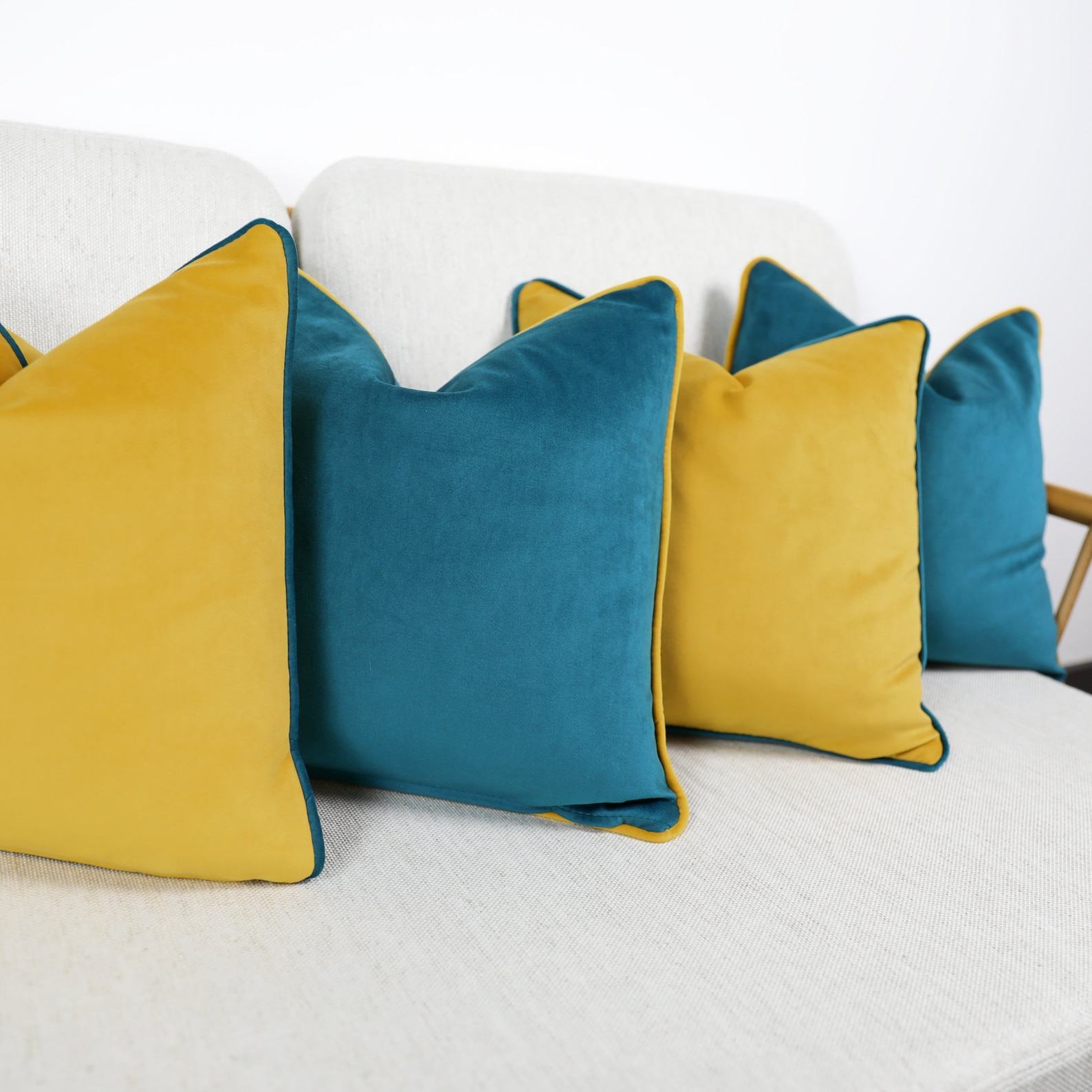 Luxurious Velvet Scatter Cushion Covers A Symphony of Teal, Kingfisher, and Contrasting Piping