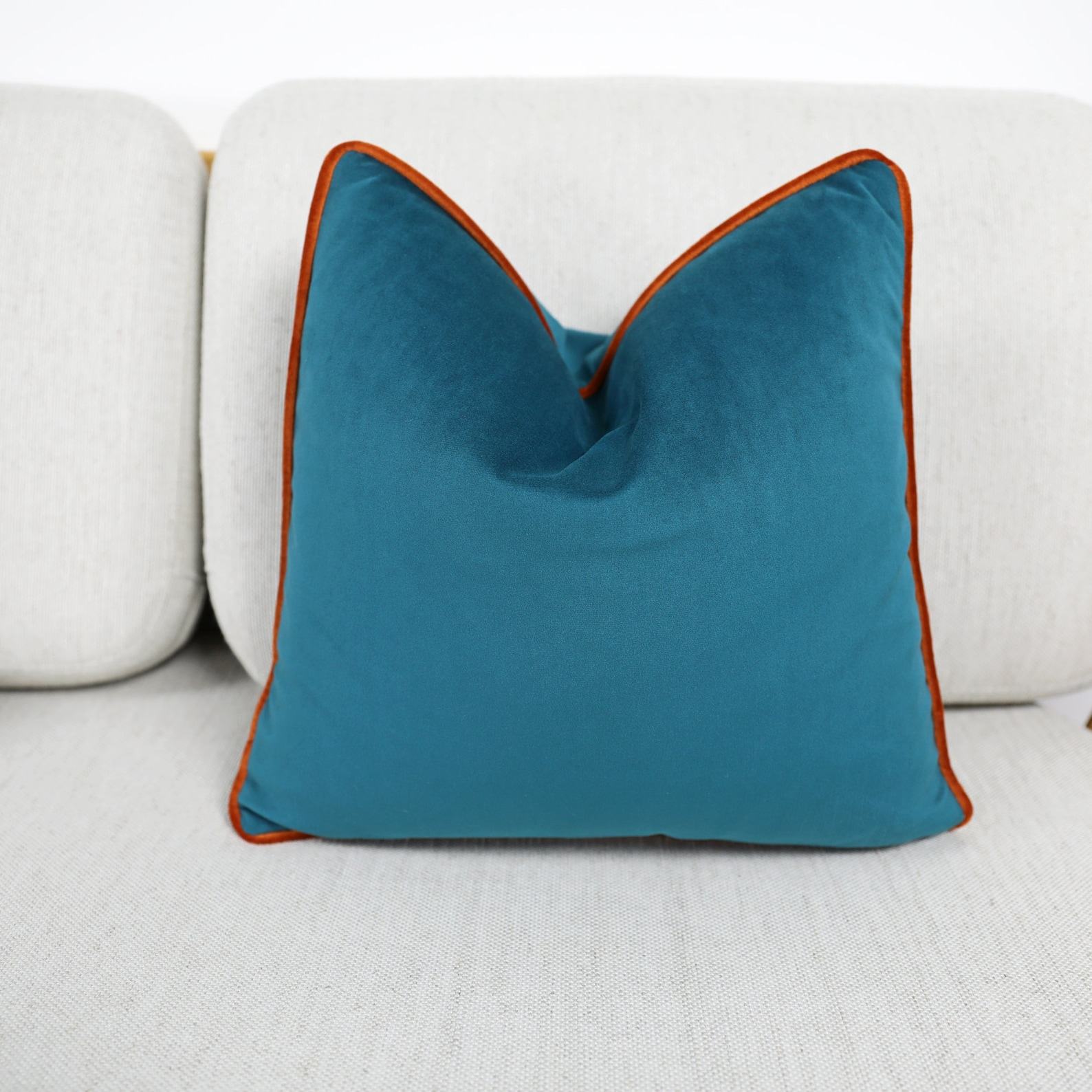 Luxurious Velvet Scatter Cushion Covers A Symphony of Teal, Kingfisher, and Contrasting Piping