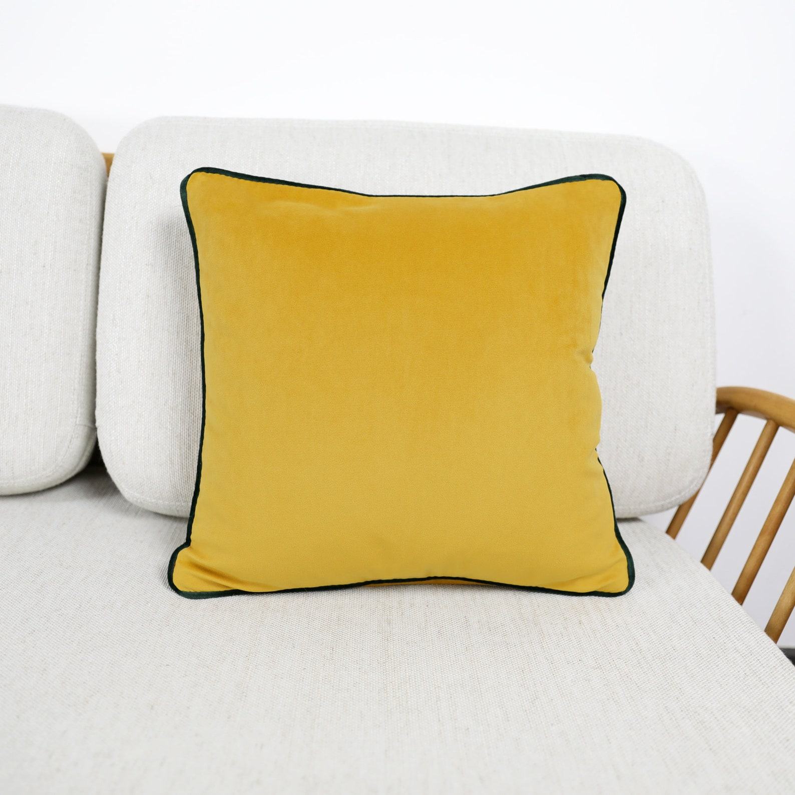 Luxurious Velvet Scatter Cushion Covers Mustard Yellow with Contrasting Piping