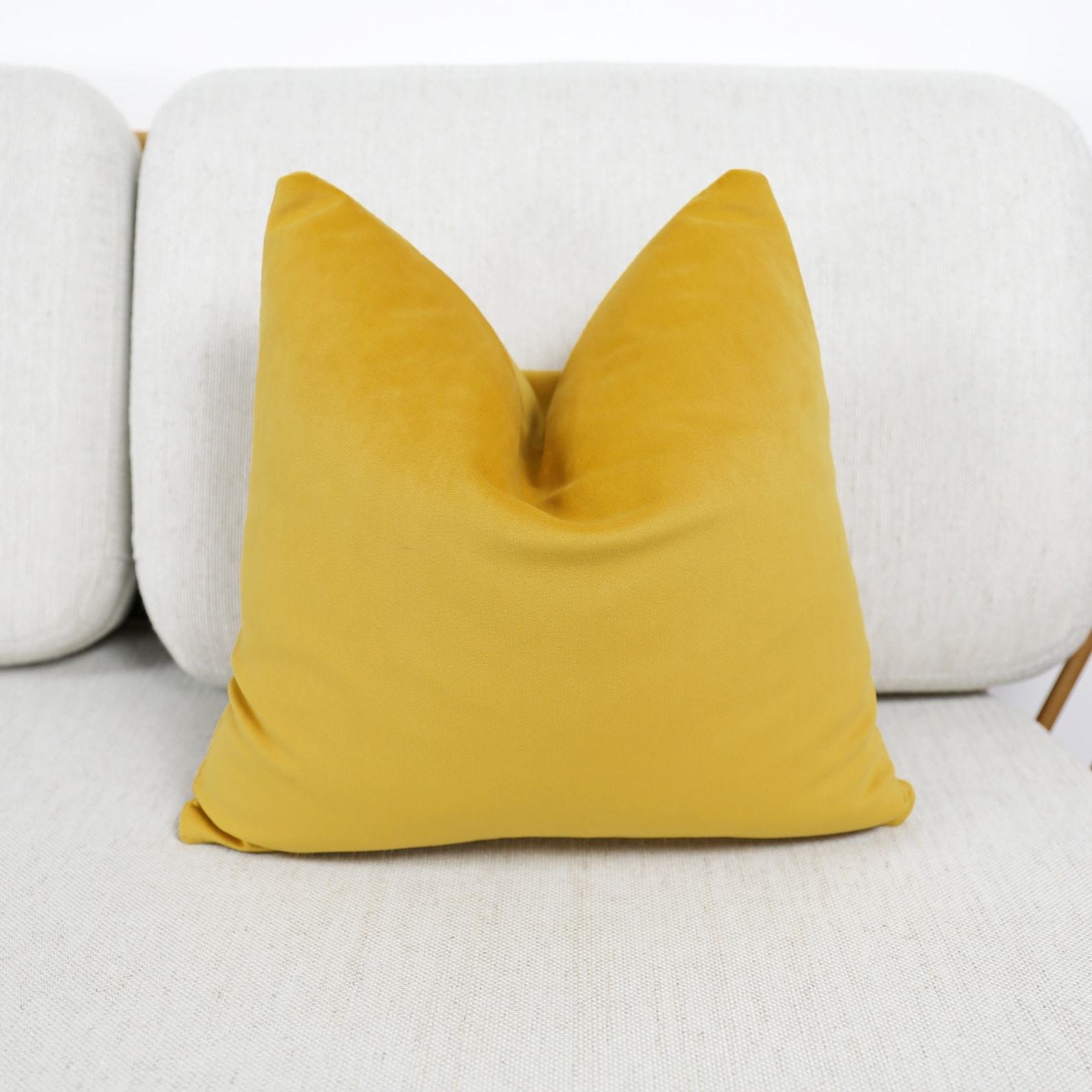 Luxurious Velvet Scatter Cushion Covers Mustard Yellow with Contrasting Piping