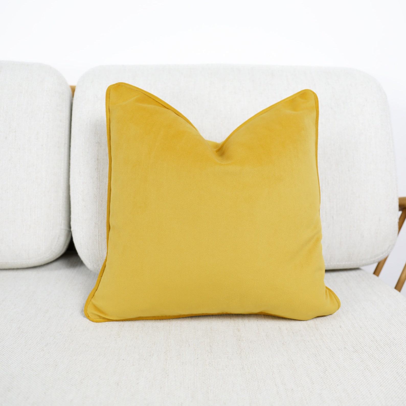 Luxurious Velvet Scatter Cushion Covers Mustard Yellow with Contrasting Piping