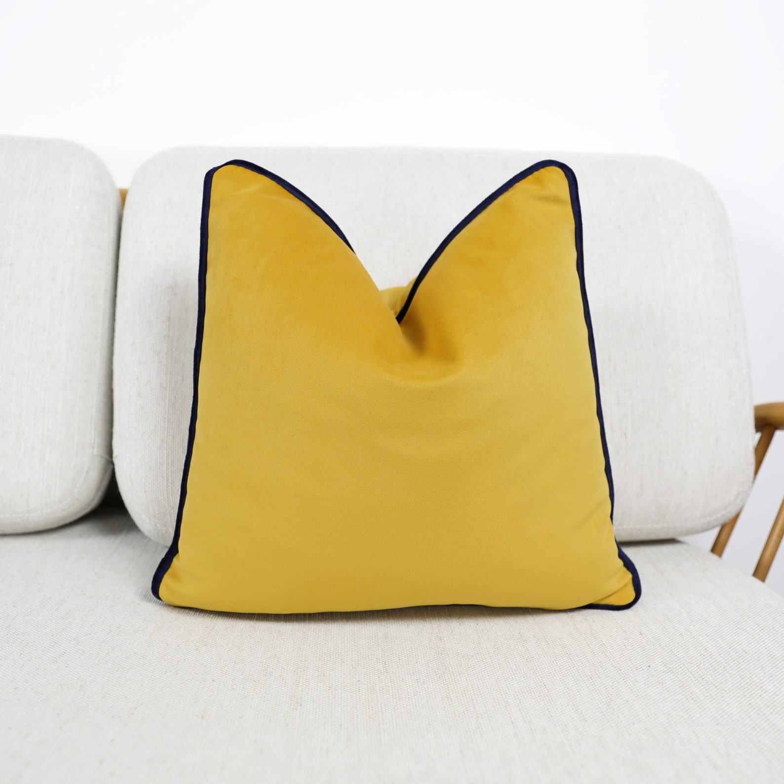 Luxurious Velvet Scatter Cushion Covers Mustard Yellow with Contrasting Piping