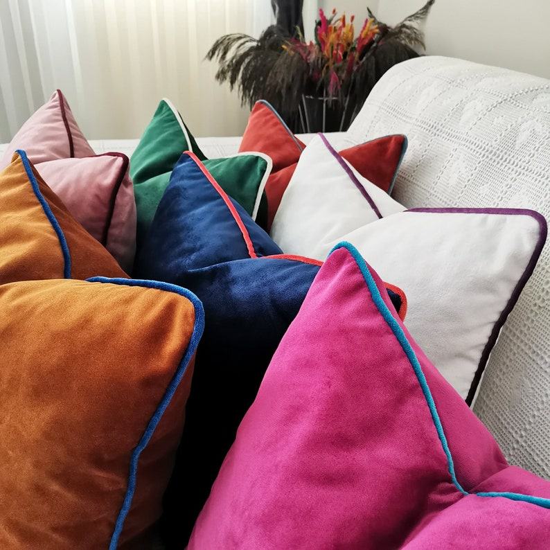 Luxurious Velvet Throw Pillow Covers with Customizable Piping in 26 Vibrant Hues