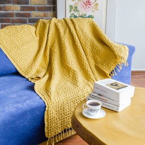 Luxurious Yellow Waffle Weave Turkish Cotton Throw Blanket Comfort and Style for Your Home