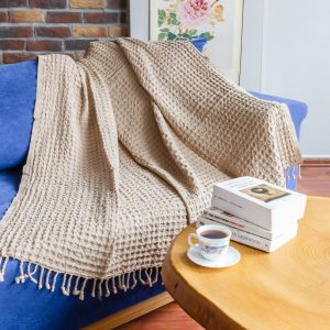 Luxurious Yellow Waffle Weave Turkish Cotton Throw Blanket Comfort and Style for Your Home
