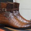 Luxury Alligator Jodhpur Boots – Handmade Brown Leather Goodyear Welted Ankle Boots