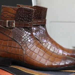 Luxury Alligator Jodhpur Boots – Handmade Brown Leather Goodyear Welted Ankle Boots