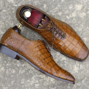 Luxury Alligator Leather Whole Cut Lace-Up Shoes | Handmade Men’s Dress Shoes