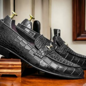 Luxury Alligator Texture Leather Loafers – Handmade Apron Toe Moccasins for Men