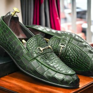Luxury Alligator Texture Leather Loafers – Handmade Apron Toe Moccasins for Men