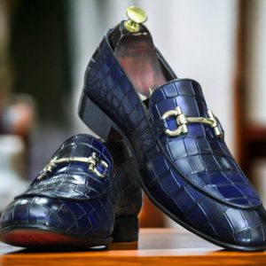 Luxury Alligator Texture Leather Loafers – Handmade Apron Toe Moccasins for Men