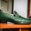 Luxury Alligator Texture Leather Loafers – Handmade Apron Toe Moccasins for Men