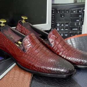 Luxury Alligator Texture Leather Loafers – Handmade Slip-On Moccasins for Men