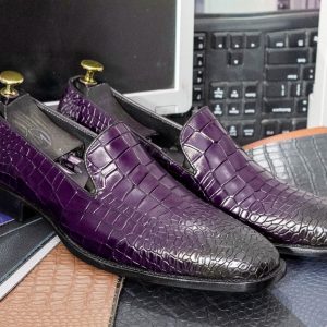 Luxury Alligator Texture Leather Loafers – Handmade Slip-On Moccasins for Men