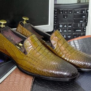 Luxury Alligator Texture Leather Loafers – Handmade Slip-On Moccasins for Men