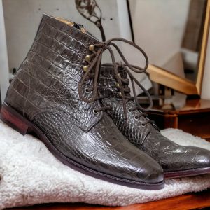 Luxury Black Alligator Ankle Boots – Men’s Handmade Goodyear Welted Leather Boots