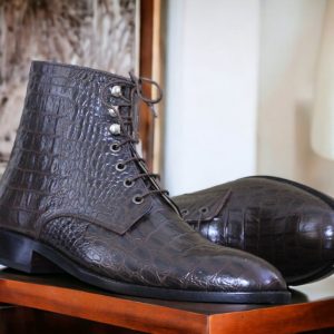 Luxury Black Alligator Ankle Boots – Men’s Handmade Goodyear Welted Leather Boots