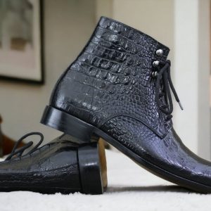 Luxury Black Alligator Ankle Boots – Men’s Handmade Goodyear Welted Leather Boots